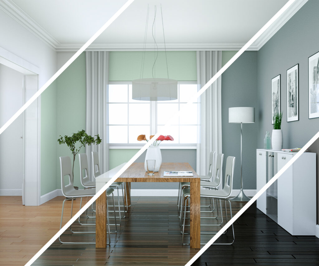 Image of showing color options in unique dining room spaces